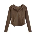 Hooded Cardigan Sweatshirt for Women Slim Fit Long Sleeve Short Length Soft Fabric Casual Wear for Spring and Autumn