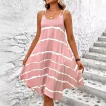 Striped Summer Dress Sweet Aesthetic Sleeveless Lightweight Fabric Perfect for Vacation or Casua
