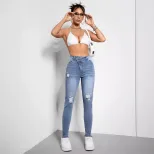 Skinny Fit Ripped Denim Jeans Stretch Fabric Casual Style Womens Fashion Wholesale Available