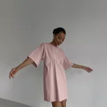 Summer Womens Cotton A Line Dress Casual Loose Fit Round Neck European Style Perfect for Everyda