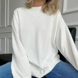 Womens Loose Fit Long Sleeve T Shirt 100 Cotton 220g Fabric Ribbed Cuffs Casual Wear Trendy Styl