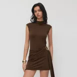 Knit Textured Bodycon Dress Solid Color Slim Fit Metal Button Detail Spring Fashion for Women Wh