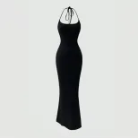 Elegant Backless Maxi Dress Sexy Halter Neck High Waist Slim Fit Spring Summer Evening Gown Whol
