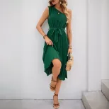 Elegant Asymmetrical Pleated Dress Solid Color One Shoulder Design Suitable for Parties Wholesal