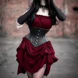 Anime Inspired Strapless Dress Lace Trim Waist Cinching Flared Hem Backless Perfect for Festival