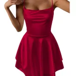 Mini Ruffle Dress Satin Fabric Backless Design Waist Cinching Summer Style Wholesale Available