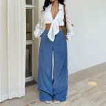 Wide Leg Womens Denim Jeans Casual Style Fashionable Design Comfortable Fit Wholesale Available