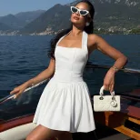 Fashionable Solid Color Backless A Line Dress Comfortable Sleeveless Spaghetti Strap Perfect for