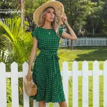 Vintage Polka Dot Ruffled Dress Short Sleeve Elegant Design Summer Style Wholesale Available