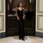 Elegant V Neck Backless Mermaid Maxi Dress Slim Fit Sexy Silhouette High Quality Fabric Perfect