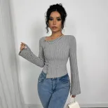 Elegant Womens T Shirt Slim Fit Long Sleeve Short Length Chic Style for Spring Summer Wholesale