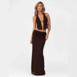 Halter Neck Cutout Top and High Waist Bodycon Skirt Set Sexy Design Spring Collection Womens Fas