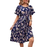 Floral Print A Line Dress Elegant Design Waist Defining Summer Style Perfect for Parties and Cas