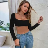 Y2K Style Womens Cropped Knit Long Sleeve T Shirt Trendy Wrap Design Midriff Baring Soft Fabric