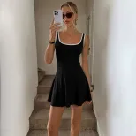 Sporty A Line Tennis Dress Sleeveless U Neck Color Block Slim Fit Summer Casual Wear Wholesale A