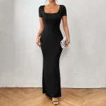 Elegant Square Neck Mermaid Maxi Dress for Women Summer Collection Slim Fit European and America