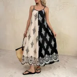 Bohemian Maxi Dress Loose Fit Color Block Paisley Print Sleeveless Summer Vacation Wear Wholesal