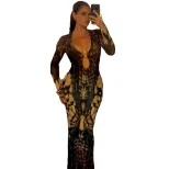 Fashionable Womens Long Sleeve Bodycon Dress with Ring Detail Color Block Design Low Neckline Fa