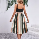 Fashionable Colorful Striped Spaghetti Strap Dress Slim Fit Chain Detail Trendy Design Perfect f