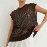 Lace Knit Sweater Vest Lightweight Sheer Round Neck Spring Summer Fall Fashion Wholesale Availab