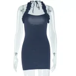 Womens Fashion Dress Solid Color Ruffled Hem Sleeveless Backless Bodycon Casual or Party Wear Wh