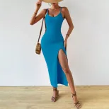 Summer Beach Dress for Women Sexy Bodycon Split Design Knitted Fabric Mid Length Perfect for Vac