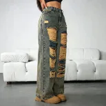 Vintage Distressed Wide Leg Womens Jeans Loose Fit Casual Style Perfect for Everyday Wear Ready