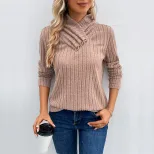 Womens Long Sleeve Top Solid Color Mid Neck Casual Style Perfect for Autumn Wear Wholesale Avail