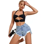 Trendy Denim Shorts Distressed Loose Fit Casual Style Perfect for Summer Outings Wholesale Avail