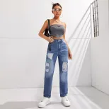 Womens Casual Slim Fit Ripped Straight Leg Jeans Comfortable Denim Fabric Perfect for Everyday W