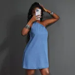 Casual Summer Denim Dress for Women Comfortable Fit Stylish Design Versatile Use Ready to Ship L