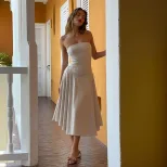 Elegant A Line Dress Strapless Backless Waist Cinching Solid Color Perfect for Formal Events Who