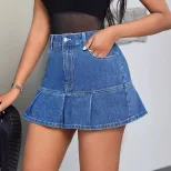 Denim Mini Skirt Elegant Casual Style High Waist Comfortable Fit Perfect for Work or Everyday We