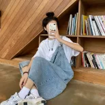 炸街套装女2024夏季新款大码胖mm洋气上衣显瘦牛仔背带裙两件套潮