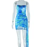 Off Shoulder Ruched Bodycon Dress Floral Print Color Block Vacation Style Wholesale Womens Fashi