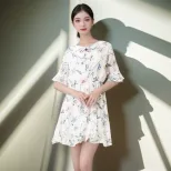 Floral Chiffon Dress Sweet Summer Style Slim Fit Flared Sleeves A Line Silhouette Perfect for Ca