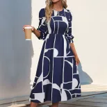 Floral Long Sleeve Dress Autumn Collection European and American Style Comfortable Fabric Wholes