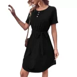 Casual Solid Color Dress Womens Fashion Versatile Style Comfortable Fit Perfect for Daily Wear W