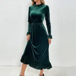 Elegant Velvet A Line Long Dress Waist Defining Slimming Fit Comfortable Fabric Perfect for Part