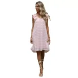 Loose Fit V Neck Chiffon Dress Solid Color Summer Style Perfect for Valentines Day Wholesale Ava