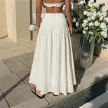 Casual Maxi Skirt Elastic Waist Solid Color Textured Fabric Vacation Wear for Women Wholesale Av
