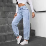 Casual Denim Pants for Women Beaded Detail Versatile Style Comfortable Fit Perfect for Everyday