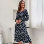 Blue Floral Off Shoulder Dress Long Sleeve Stylish Autumn Fashion Wholesale Available private la