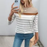 Vintage Striped Long Sleeve T Shirt for Women Simple Design Autumn Fashion Versatile Layering Wh