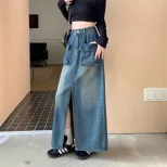 Womens High Waisted Denim Midi Skirt Stylish Elegant Trendy Perfect for Casual Outings Wholesale