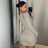 Bodycon Dress Hollow Out Front Ring Detail Milk Silk Fabric Sexy Style for Parties and Night Out