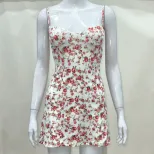 Summer Floral A Line Dress Low Cut Neckline Sleeveless Fresh Style Perfect for Casual Outings Wh