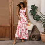 French Vacation Style Maxi Dress Vintage Floral Print Sleeveless Flowy Design Perfect for Summer