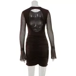 Sexy Womens Hollow Back Mesh Panel Bodycon Mini Dress Lightweight Slim Fit Pleated Design Perfec