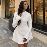 Elegant A Line Dress Solid Color Backless Long Sleeve Slim Fit Casual or Evening Wear Wholesale